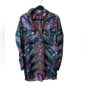 Custo Barcelona Abstract Psychedelic Silk Y2k Tunic Mini Dress Size 38 (6)